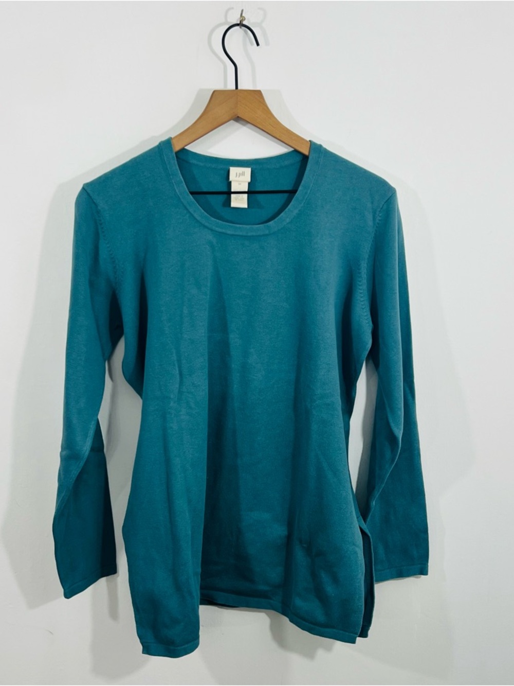 J.Jill Beautiful Knit Long Sleeve Pullover Sweater Lovely Teal Scoop Neck Cotton